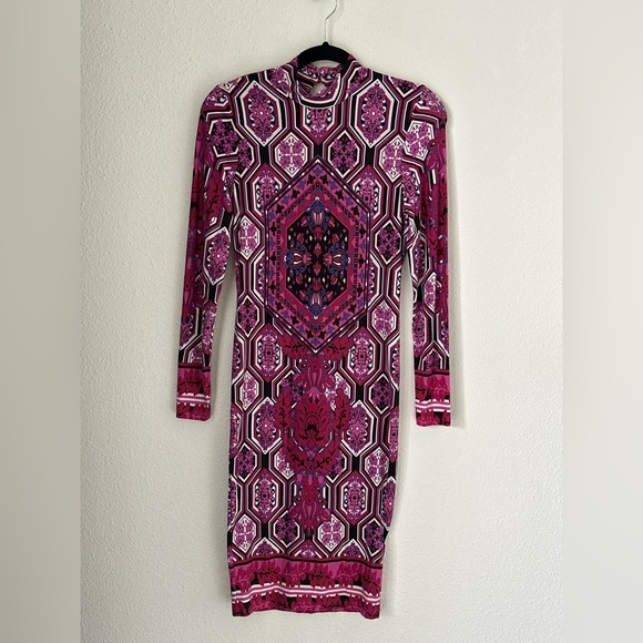 VENUS Pink Geometric Floral Bodycon Dress - Size Small - Picture 4 of 8